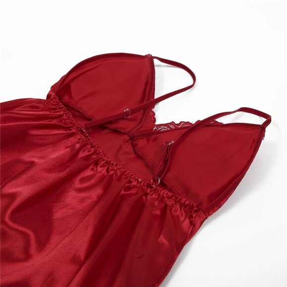 Red Satin Kimono Lingerie Set - Picture 7 of 11